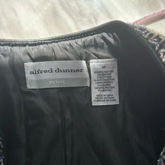 Alfred Dunner Tweed & Faux Leather Blue Open Front Blazer Jacket Size 6 Petite - Picture 5 of 6